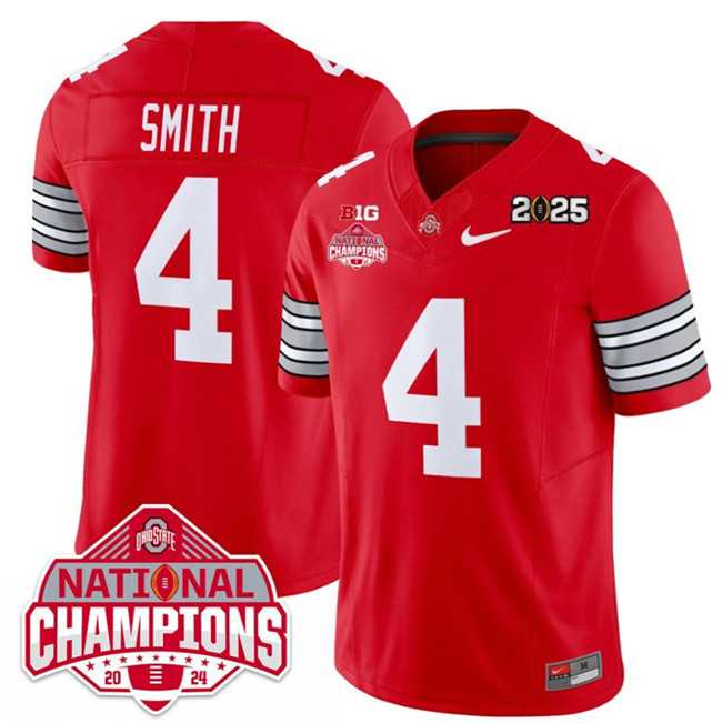 Men%27s Ohio State Buckeyes #4 Jeremiah Smith Red 2025 CFP Final With National Champions Patch F.U.S.E. Vapor Limited Stitched Jersey Dzhi
